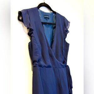 Nanette Lepore Midnight Blue High Low Wrap Dress with Ruffle Sleeves size 6